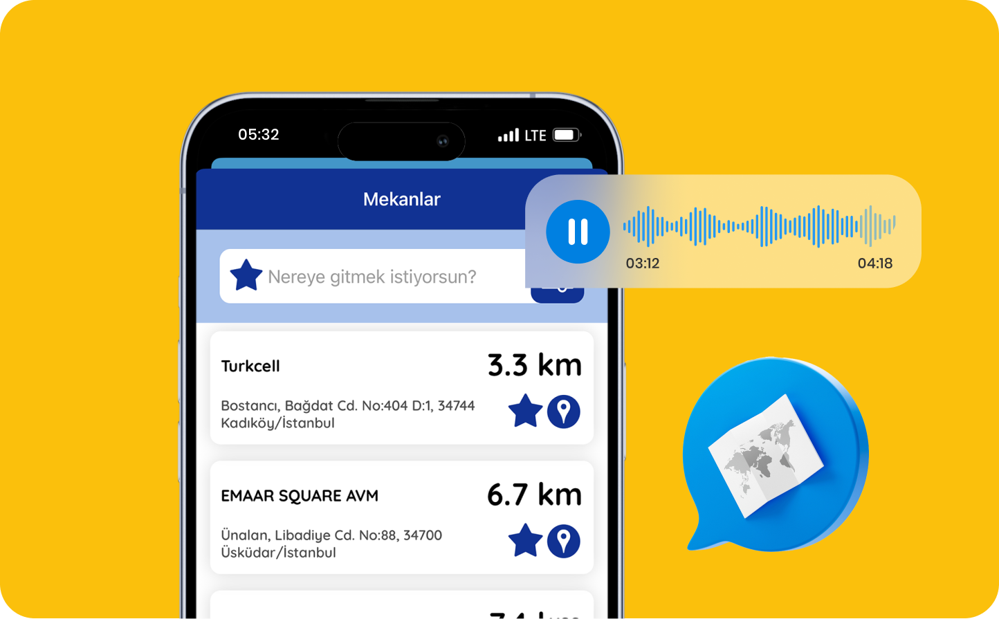 Sarı zemin üzerine telefon ekranı içerisinde Hayal Ortağım Uygulamasının navigasyon ekranına ait görsel yer almaktadır.