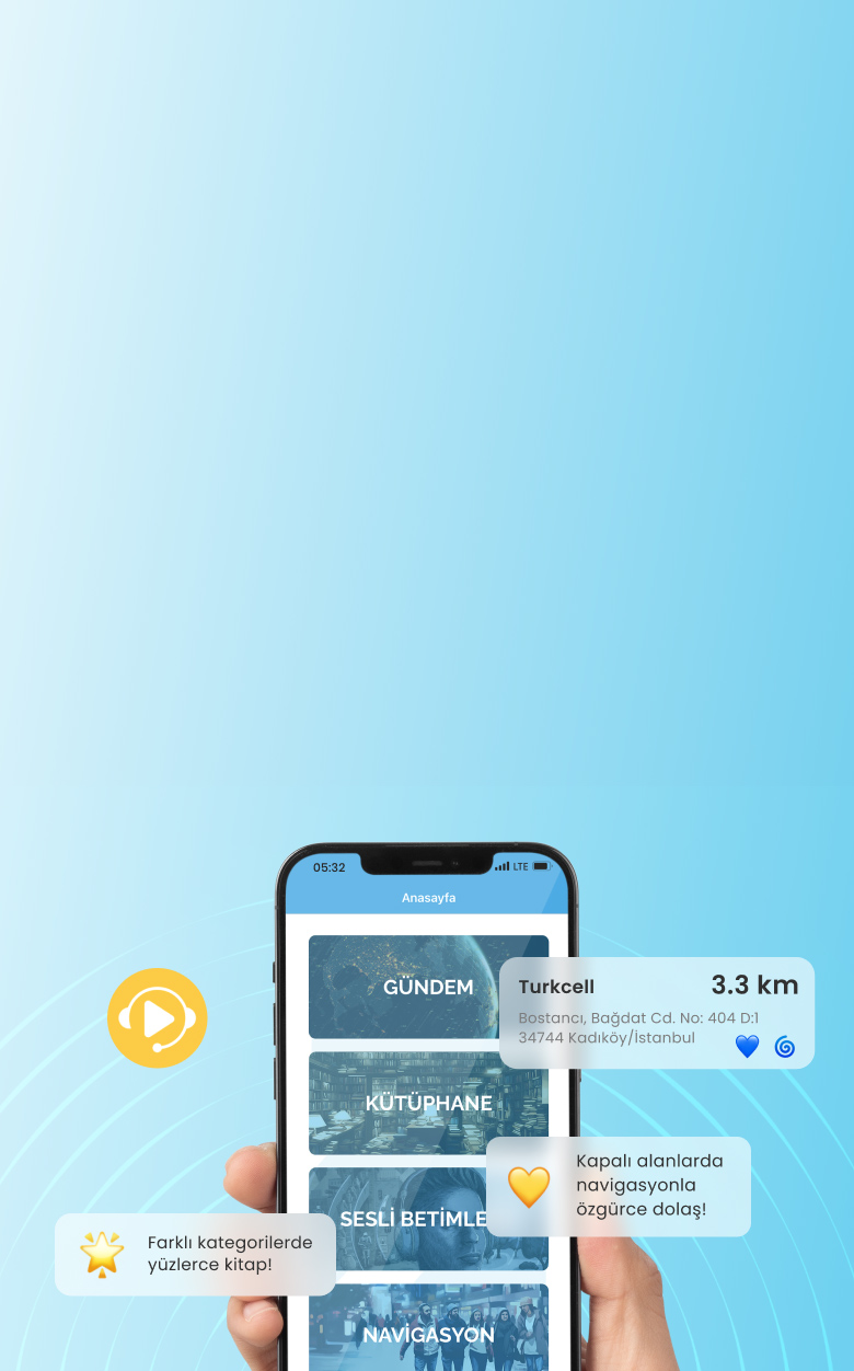 Ekranda mavi zeminde elde tutulan bir telefon ve ekranında Hayal Ortağım uygulamasının ana ekranı gözükmektedir.